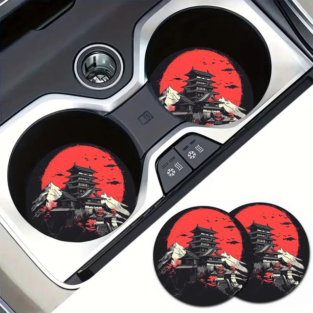 TEMU 2 db Japán Pagoda Design Gumi Autós Alátét, Csúszásmentes Pohártartó Szőnyeg, Tartós Szintetikus Anyag, Kreatív Autós Kiegészítők Karácsonyra, Valentin , Húsvétra