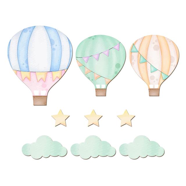 TEMU 9pcs Hot Air Balloon And Star Wooden Wall Decor, Colorful Clouds, Bedroom Or Playroom, Indoor Wall Art, Indoor Wall Art Decor| Room Accent, Wooden Wall Sign, Hot Air Balloon Decor