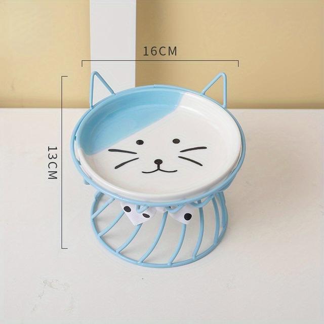 TEMU Ceramic Cat Ear Food Bowl With Cute Cartoon Design - Deep Mouth, Neck Protection, Durable & Easy- Feeder For Cats, Cat Bowls For Food, Kitchenware, Material