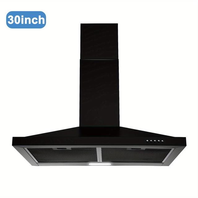 TEMU 30 Inch Wall Mount Range Hood, Kitchen Vent Hood With Push Button, 2 Aluminum Filters, Exhaust Fan, Led Light,