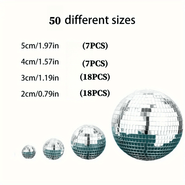 TEMU 50pcs Silvery Reflective Mirror Disco Ball Set - Suitable For Party Decorations, Birthdays, Graduation Ceremonies - No Electricity Needed For Hanging Decorative Balls, Used For Celebrations