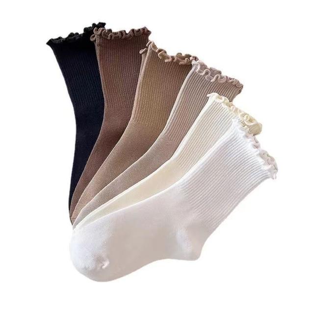 TEMU 6 Paires de Chaussettes Femme à Bordure Dentelle, Couleur Unie, Douces et Confortables, Chaussettes , Chaussettes Femme pour Toutes , Bordure Dentelle pour Mocassins et Loafers, Chaussettes Post-