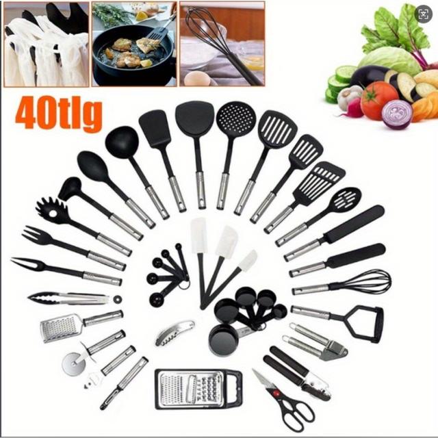TEMU 40 db Konyhai Segédeszköz Készlet Tapadásmentes Hőálló Főzőeszközök Spatula Kanál Készlet Konyhai Kiegészítő Gyűjtemény