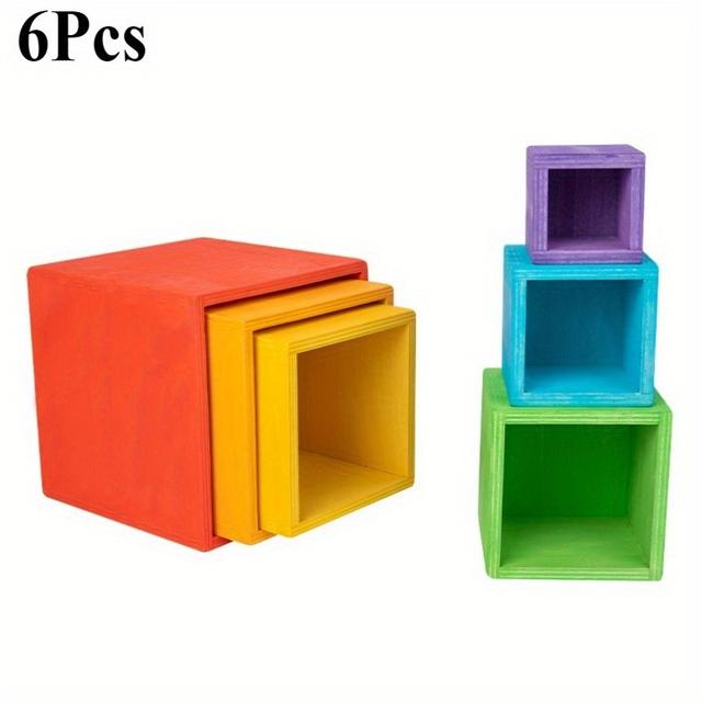 TEMU 6-teiliges Set Regenbogenfarben Aufbewahrungsboxen – Hochwertige Holzschalen für Bücher, Sammlungen & Dateiorganisation | Kreatives Baukastenset | Mehrfarbiges Deko-Set für Zuhause und Büro