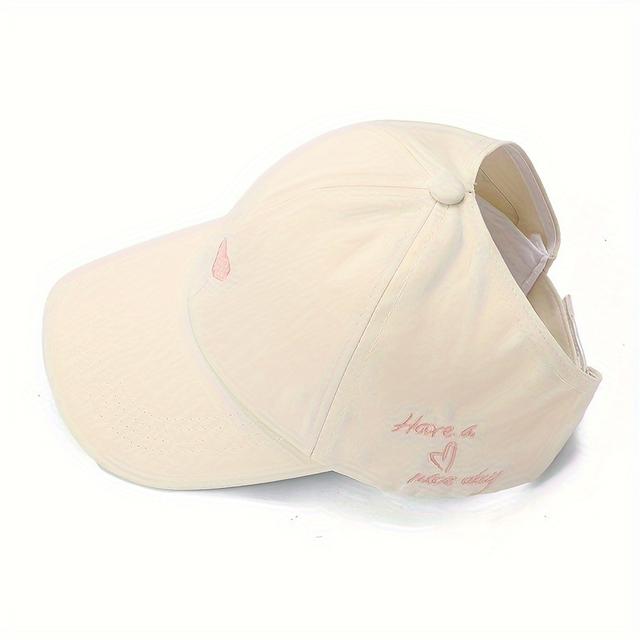 TEMU 여성용 가벼운 통기성 비저 모자, 사랑의 심장 자수 - "하루 " Ponytail 야구 모자, 러닝 및 야외 활동용