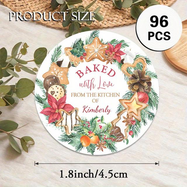 TEMU Personalized Round Stickers For Christmas Baking, In Sets Of 48 Or 96. Features A Cookie Wreath Design, Perfect For Holiday Gift Seals, Labels For Baked Goods, And Christmas Decorations