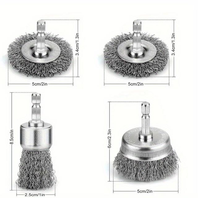 TEMU Set Of 4/8 Professional Wire Brushes Designed For Drill Bits, Cup Brushes For Rust Removal, And 1/4 Inch Hex Shank Drill Brush Attachments - For Drill Bits And Drilling Tools!