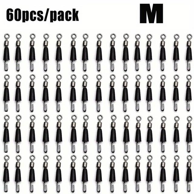 TEMU 60pcs Of Fishing Accessory Connectors - Ball Bearing Swivels, Solid Rings, Quick Link Connectors For Fishing Hooks, And Bait Clips Designed For Efficient Carp Fishing Techniques