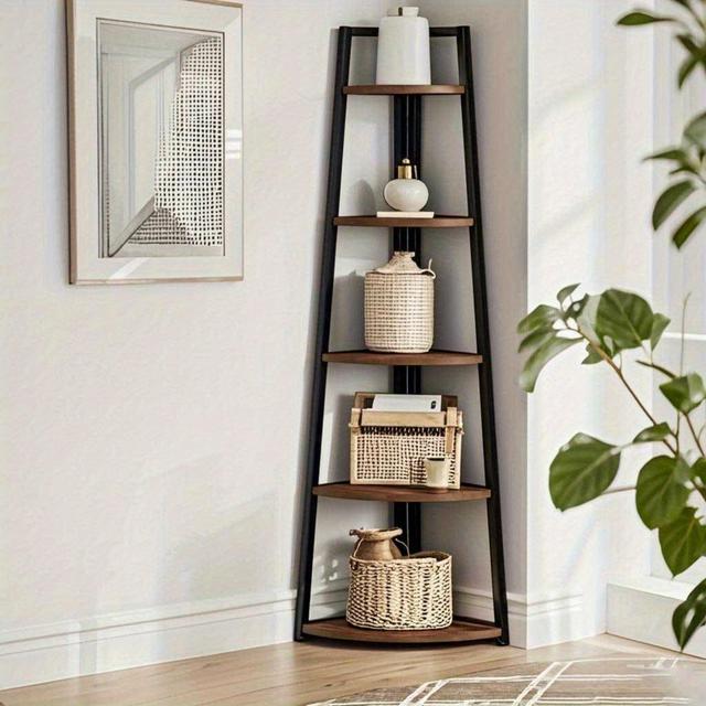 TEMU 5-stufiger, Eck-Bücherregal und Bücherregal, 70 Zoll hohe Eckregale stehende Regal-Einheit Innenpflanzenschrank für Wohnzimmer, Küche, Home Office