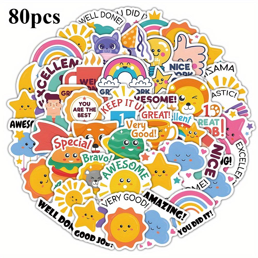 TEMU 80pcs Motivational Cartoon Star Stickers - Waterproof Encouragement Decals With Positive Phrases For Diy, Journaling, Helmets, Water Bottles & More, Inspirational Stickers