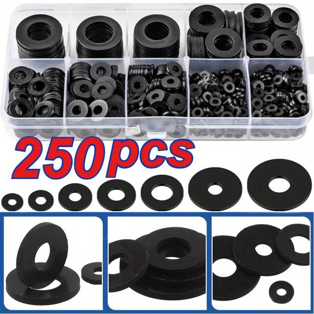 TEMU Набір чорних нейлонових шайб 250/500 шт. - Міцні плоскі круглі шайби для болтів і гвинтів, самозатискна конструкція, включаючи розміри M2-M12, чудово підходять для проєктів і ремонту