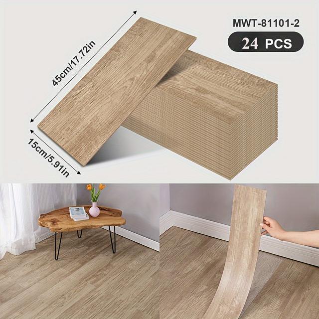 TEMU 24 db önragasztós vinil padlóburkolat lap - Leválasztható és ragasztható vízálló PVC padlólapok hálószobába, nappaliba, beépítéshez, valósághű fa erezetű deszkák, barkácsolásbarát (24 négyzetláb)
