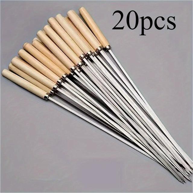 TEMU 10pcs/20pcs Stainless Steel Skewers Bbq Grilling Skewers Outdoor Barbecue Tools Portable Skewers