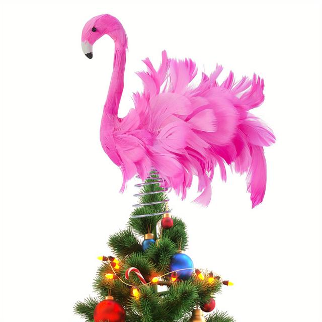 TEMU Flamingo Christmas Tree Topper - Elegant Flamingo Ornament With Plastic Material, Multi- Decor For , Summer & Valentine' Day - Year- Topper For Home, Party Favor & Decoration