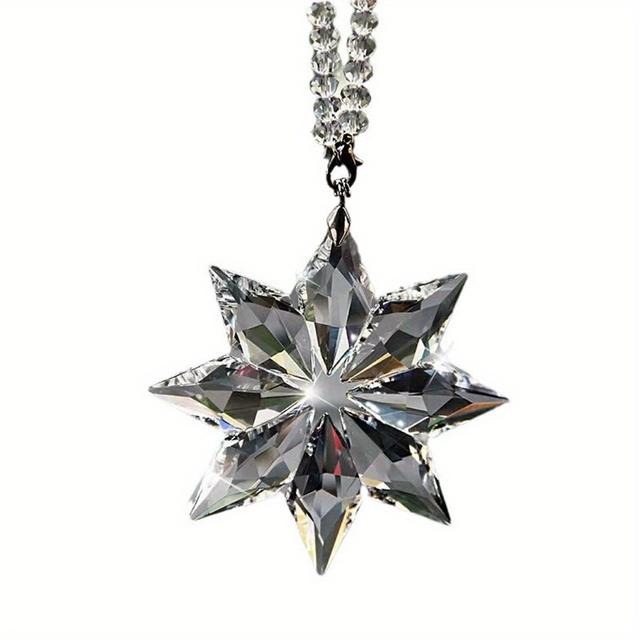 TEMU Colgante octogonal de cristal con forma de copo de nieve para coche, para colgar en retrovisor, un accesorio de decoración interior para vehículos