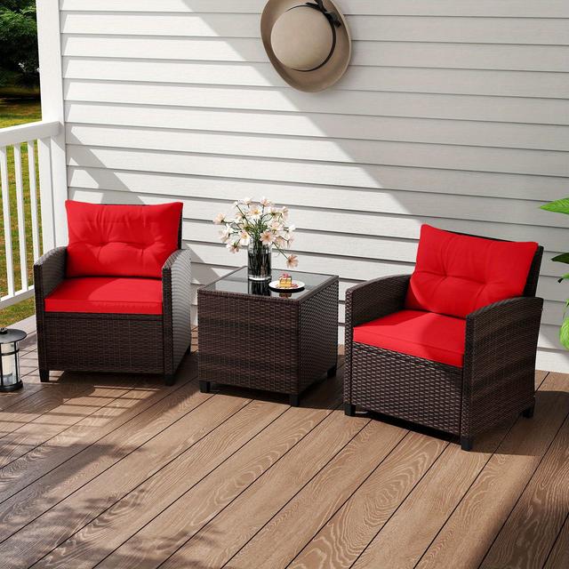 TEMU Costzon 3pcs Patio Rattan Furniture Set Cushioned Conversation Set Sofa Coffee Table.