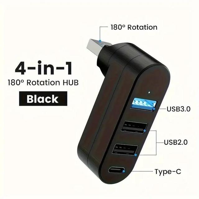 TEMU ฮับ USB 3.0 & 2.0 4 พอร์ตความเร็วสูงพร้อมขั้วต่อหมุนได้, อะแดปเตอร์เดสก์ท็อปที่รองรับ Type-C, แรงดันไฟฟ้าใช้งาน 5V