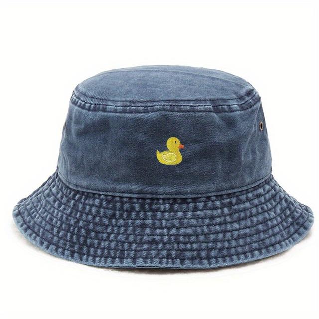 TEMU Animal" 1pc Small Icon "little Yellow Duck" Embroidered Washed Hat, Cute Print Foldable Outdoor Travel In Multiple Colors For Beach And Spring/summer Use