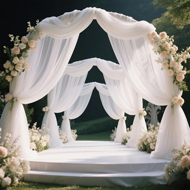 TEMU 6pcs White Ceiling Decoration Tulle Banner, Event Arch Decor, Staircase Decoration Tulle Curtain, Wedding Chair Back Tulle Decor, Tulle For Festive Celebrations