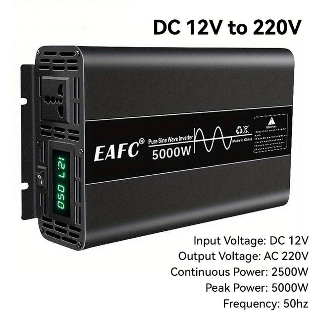 TEMU Pure Sine Inverter - 7000w, 5000w, 4000w Options - 12v To Ac 220v Converter With Eu Plug & Multi-protection Features, Eafc, , Eu Socket