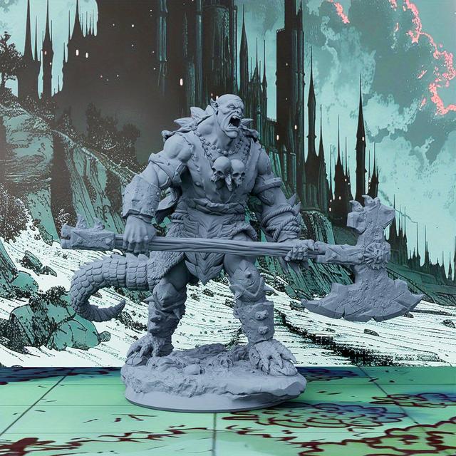 TEMU ตัวละคร Swamp Orc DND - ฟิกเกอร์เรซินไม่ทาสีพร้อมขวานคู่, อุปกรณ์เสริมเกม RPG แบบแฟนตาซี, งานศิลปะทาสีมือสำหรับเกมโต๊ะ, ของขวัญเหมาะสำหรับนักเล่นเกมและนักสะสม
