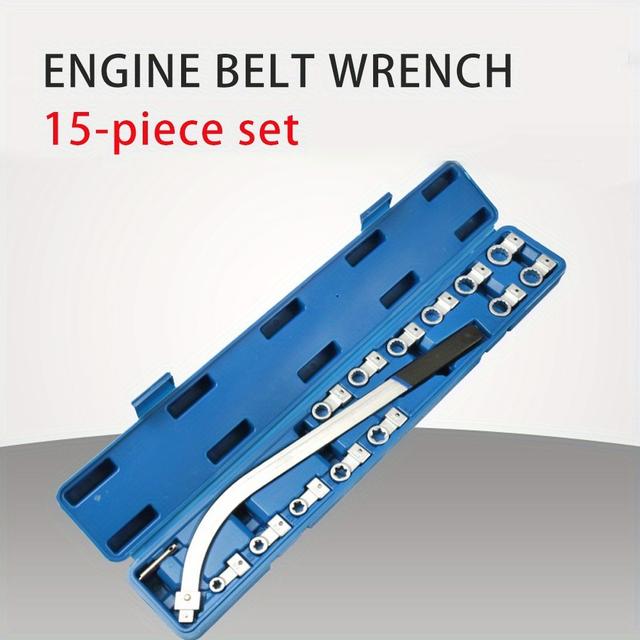 TEMU 15pcs Universal Auxiliary Idler Pulley Belt Tensioner Removal Tool Kit, Belt Tensioner Wrench Set, Engine Timing Belt Tensioning Nut Screw Remover