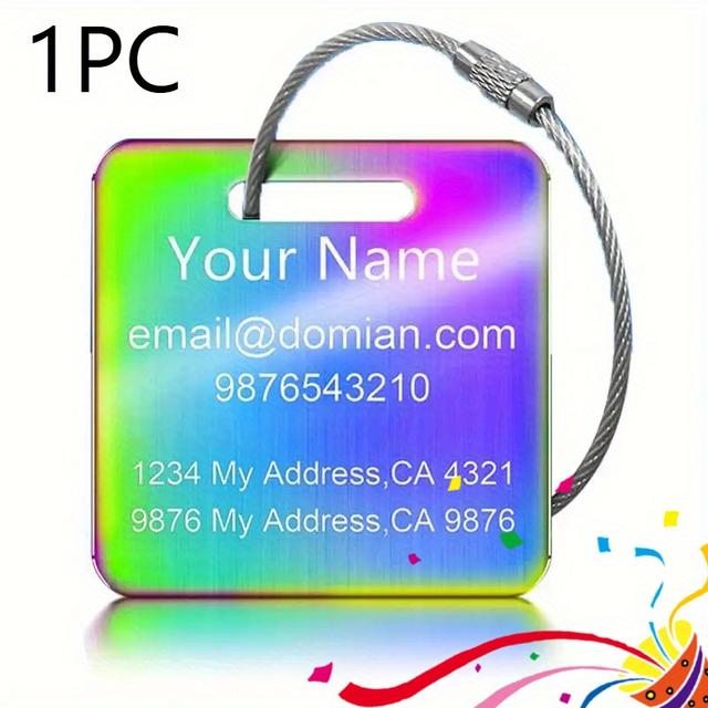 TEMU 1pc Tag - Custom Stainless Steel Metal Name & Contact Information Label For Suitcases, Backpacks, Airplane, Golf - Durable Travel Essentials Tag (2"x2")
