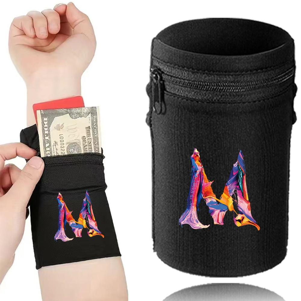 TEMU Lightweight Black Nylon Zipper Wrist Wallet With Colorful Letter Design - Secure Arm Phone Pouch & Mini Coin Purse For Running, Sports & Travel, Hand Or Only, Phone Purse,"z" Is The Meaning