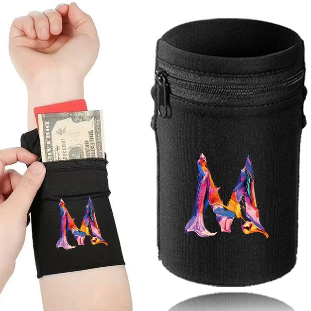 TEMU Lightweight Black Nylon Zipper Wrist Wallet With Colorful Letter Design - Secure Arm Phone Pouch & Mini Coin Purse For Running, Sports & Travel, Hand Or Only, Phone Purse,"z" Is The Meaning