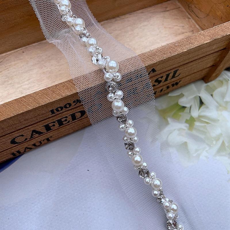 TEMU 1 Yard Perlenbesetzter Spitzenband Applikation für Nähkunst mit Kristallperlen Stoffkanten für Vintage-Hochzeitskleid