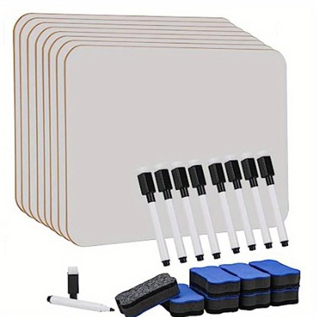 TEMU 8pcs A4 Whiteboard, Mini Whiteboard Double- Sided Small Whiteboard With 8 Dry Erasers And 8 Pens For Drawing And Writing Classrooms, Homes And Offices