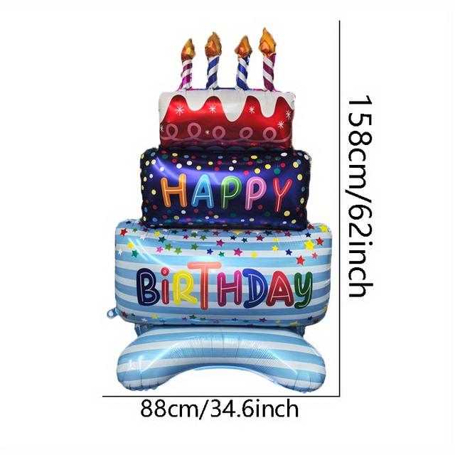 TEMU 1pc 62-inch Colorful Standing Three-tier Cake-shaped Balloon, Birthday Party Atmosphere Decoration, Gathering Event Gift Prop, Indoor And Outdoor Room Decor