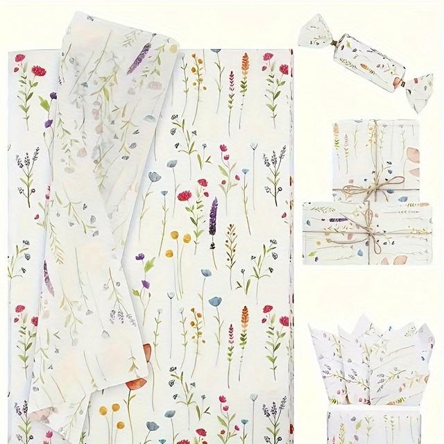 TEMU 50pcs Vibrant Floral Wrapping Paper Set - Weddings, Birthdays & Parties | Ideal For Gift Packaging & Decorations