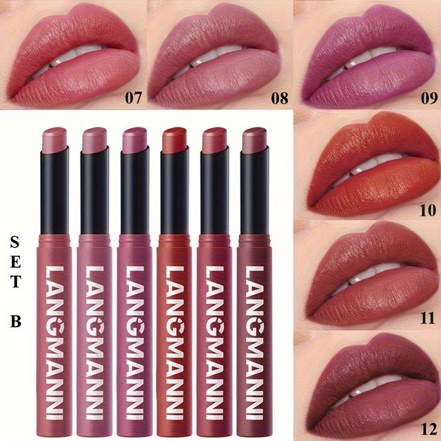 TEMU Conjunto de 6 Batons Matte Angulares, Cores, de Duração e de Aplicação