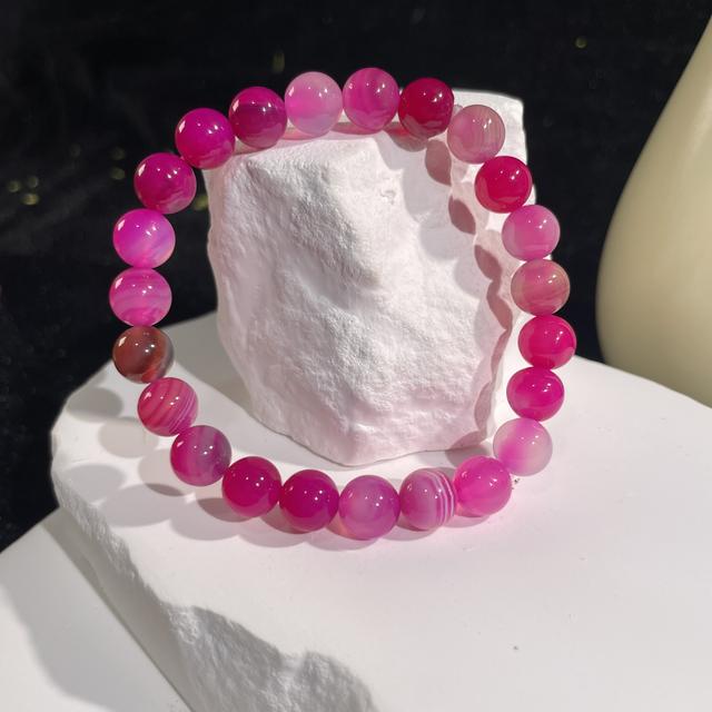 TEMU Elegant Rose Agate Stretch Bracelet - Natural Gemstone Beaded Bracelet With Vibrant Pink & Brown Stones, For Women, Casual Attire Or Special Occasions, Cute Bracelet