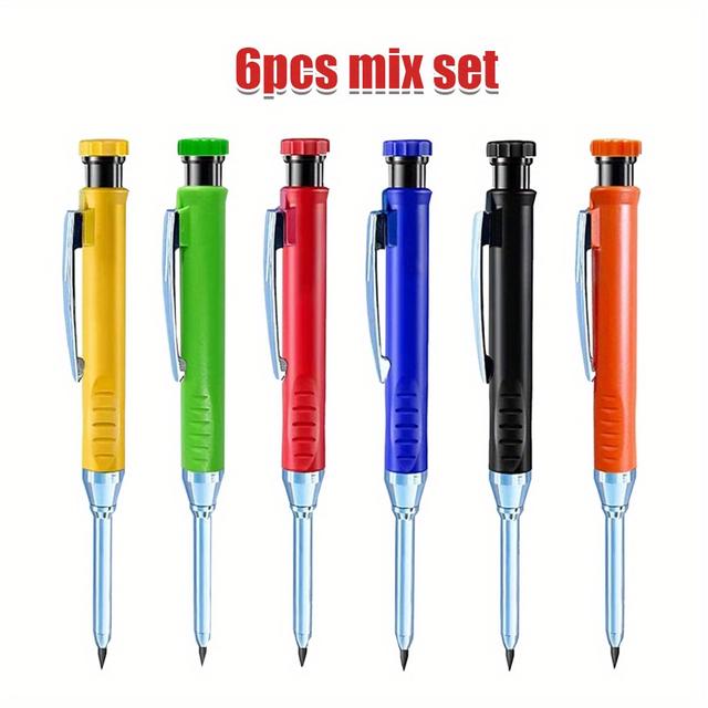 TEMU 6 Pieces/set Of High-quality 2.8mm Deep Hole Marking Metal Iron Clip Woodworking Pencils, Black Graphite Lead, Suitable For ' Engineering Drawing Long Head Marking Tool Supplies (6 Pieces)