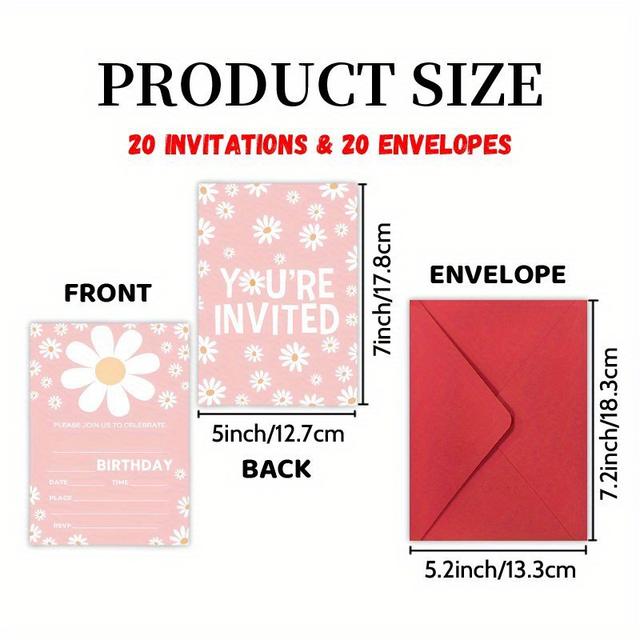 TEMU Invitation Set Including 20 Cards And 20 Envelopes Featuring A Daisy , Ideal For Celebrating Milestone Birthdays. Invites Are Gatherings , , Or Graduates.