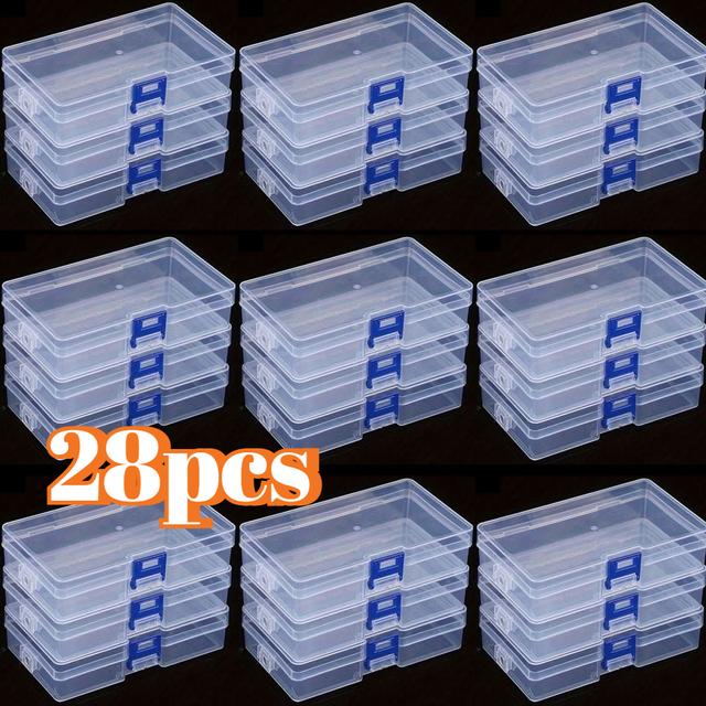 TEMU 28-delars genomskinlig plastförvaringslåda med knäpplock - Organisatorbehållare för pennor, pussel, småleksaker, smyckestillverkning & syprojekt
