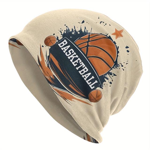 TEMU Basketball Skullies Beanie Hat - Sporty With Basketball & Stars Graphic, Breathable Knit Fabric, Stretchy Fit For Casual & Athletic Wear - Basketball Fans, Sports Fan Accessory