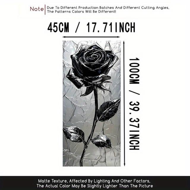 TEMU 1pc, 2d/flat Black Rose Glass Sticker | Stylish High-end Window Decal With , Double-sided Visual Effect, Removable Pvc, 17.71x39.37 Inches, Home Office Kitchen Bathroom Window Decoration Film