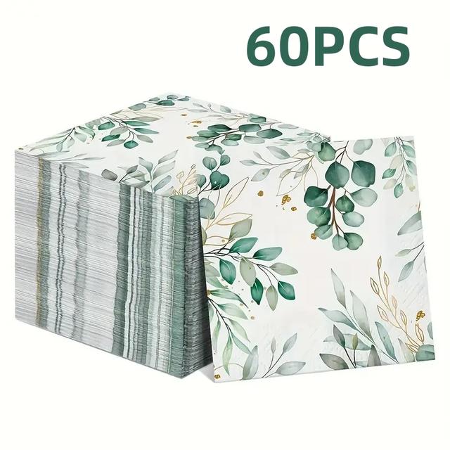 TEMU Luxury Eucalyptus Leaf Print Party Napkins, 33x33cm, High-quality Paper, Soft And Durable, Exquisite Beautiful