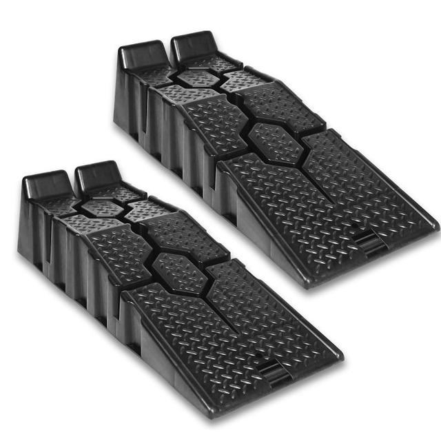 TEMU 2pcs Heavy Duty Plastic Car Ramps - Non-slip, Anti-rollover Lift Wedges For Rvs & Cars, Supports 5500lbs, Uisebrt