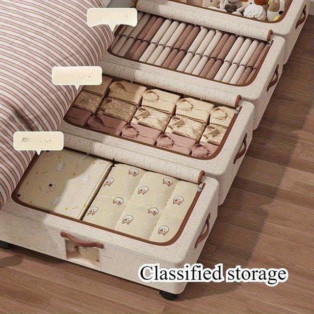 TEMU de rangement sous lit premium avec roues et couvercle rabattable - Organisateur en tissu empilables à grande , roulants fluides & poignées robuste