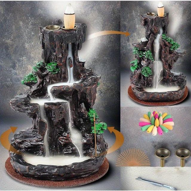TEMU Backflow Incense Holder 2 Sides Waterfall Incense With 120 Backflow Incense Cones, 30 Incense Sticks, Aromatcherapy Ornamen For Home