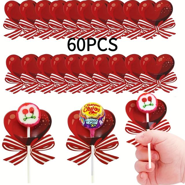 TEMU 60 Red Heart-shaped Lollipop Cards Made Of Cardstock, Perfect For Valentine's Day, Weddings, Birthdays, Anniversaries, , And Romantic Gifts. Features A And Decorative Lollipop Sticks