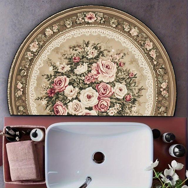 TEMU El alfombra semicircular interior de moda con estampado bohemio retro es lavable y entrada al hogar