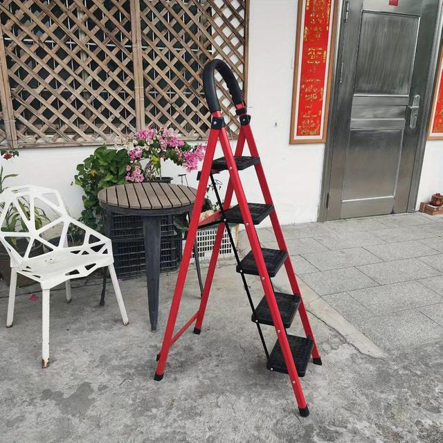 TEMU Escalier à marches en métal herringbone avec barre de soutien, escalier pliable multifonctionnel portable pour intérieur, escalier en bois épais pour petite maison, rangement facile
