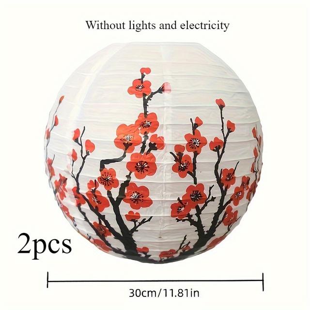 TEMU Set Of 2 Sakura Lanterns, 12-inch Traditional Japanese Paper Art, Suitable For Indoor And Outdoor Decoration, Ideal For Parties, Weddings, And New Year (lights Not Included)