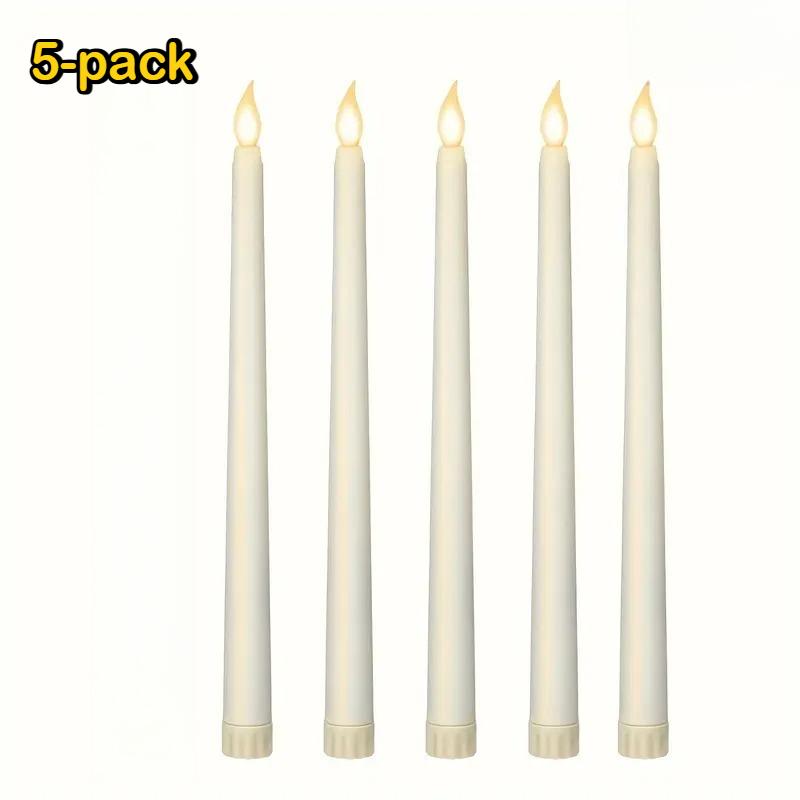 TEMU 5-pack Led Unscented Taper Candles – Battery-operated Long Candle Sticks, Glittery End, Round Tabletop Candle Holders For Home, Valentine's Day, Ramadan, New Year, Dinner Parties, And Weddings