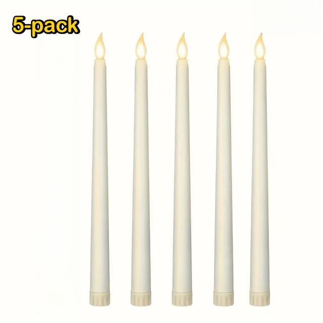 TEMU 5-pack Led Unscented Taper Candles – Battery-operated Long Candle Sticks, Glittery End, Round Tabletop Candle Holders For Home, Valentine's Day, Ramadan, New Year, Dinner Parties, And Weddings